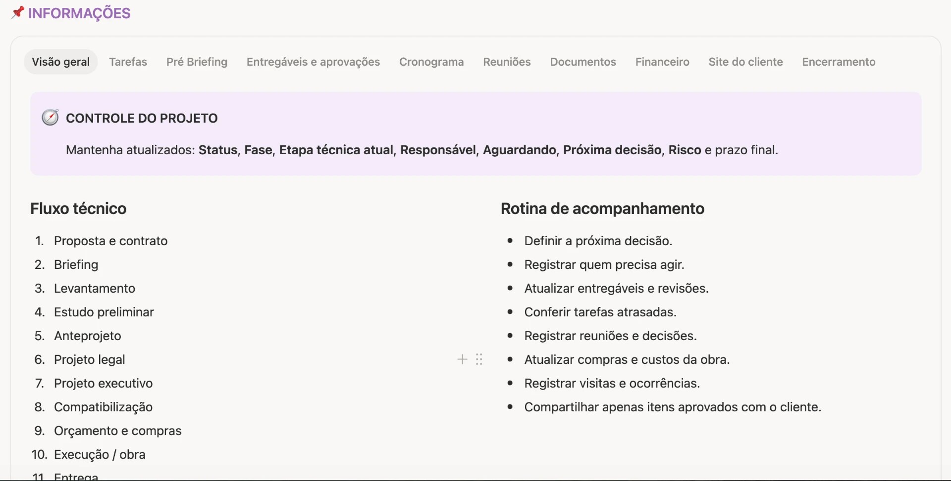 Tela do Muda — Controle de projetos
